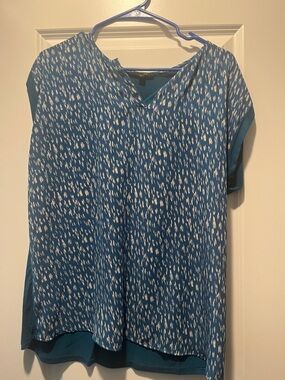 Papermoon Teal Printed V-Neck Short Sleeve Blouse